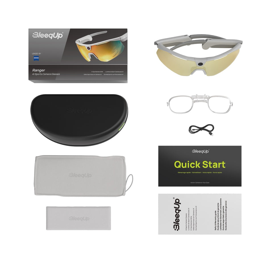 BleeqUp Ranger AI Sports Camera Glasses - ZEISS Lenses - White