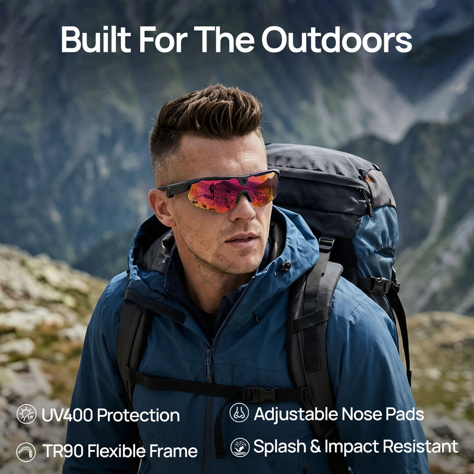 BleeqUp Ranger AI Sports Camera Glasses - Black Orange