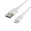 Кабел Belkin - Boost Charge, USB-A/Lightning, плетен, 0.15 м, бял
