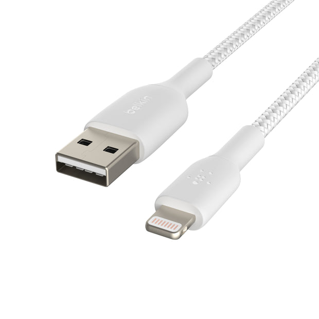 Кабел Belkin - Boost Charge, USB-A/Lightning, плетен, 0.15 м, бял