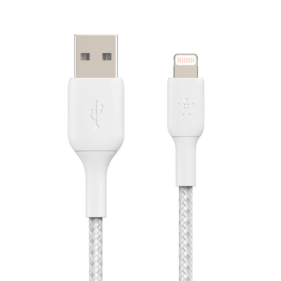 Кабел Belkin - Boost Charge, USB-A/Lightning, плетен, 0.15 м, бял