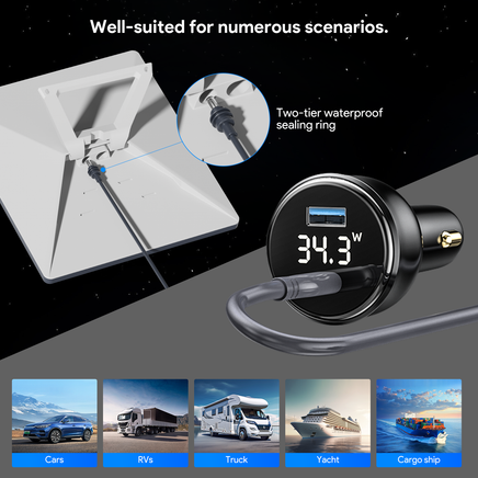 2-в-1 автомобилно захранване 12V за Starlink Mini с LED дисплей