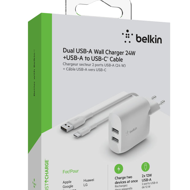 Зарядно Belkin, 24W, бял