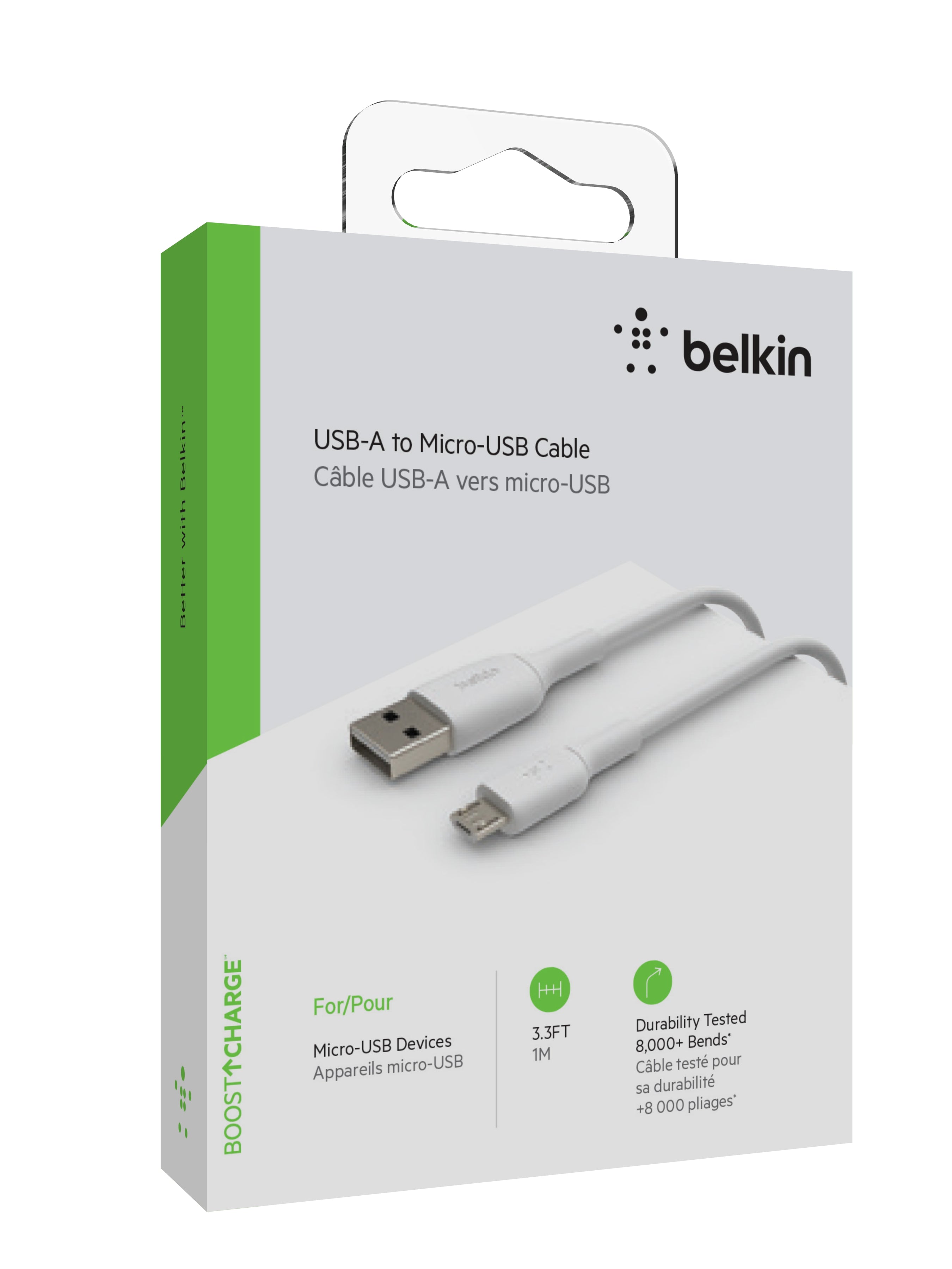 Кабел Belkin - Boost Charge, Micro-USB/USB-A, PVC, 1 м, бял