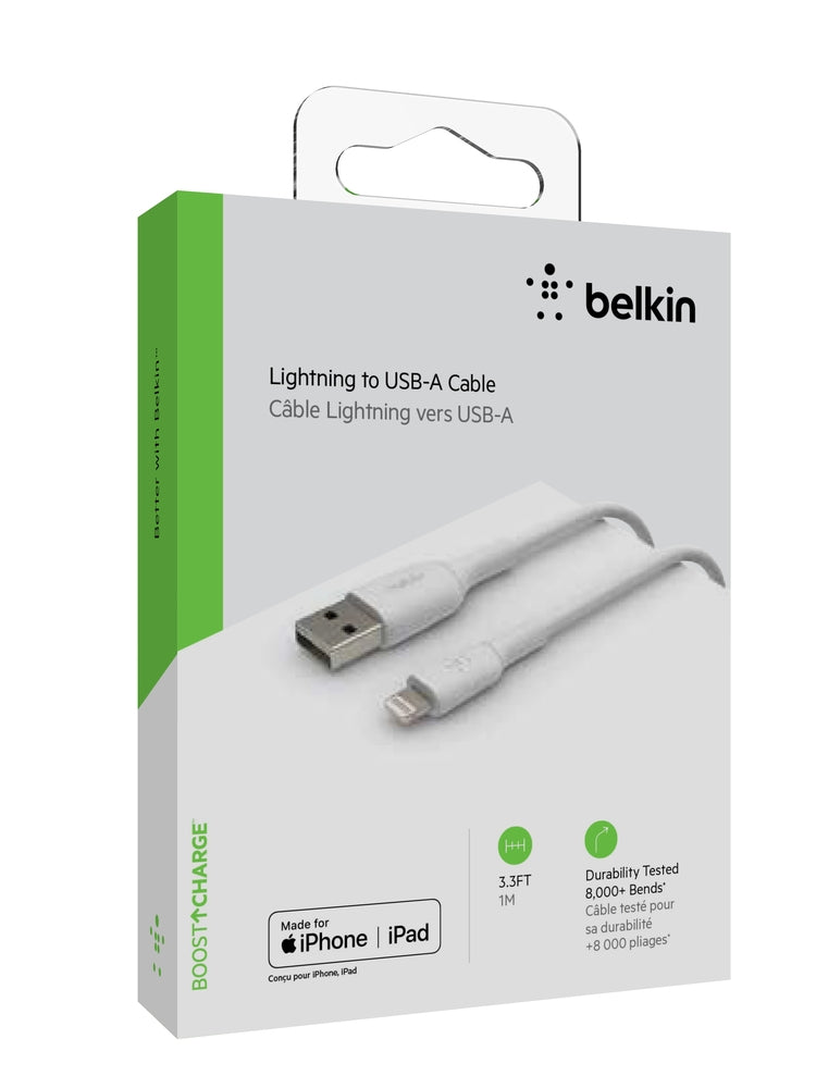 Кабел Belkin - Boost Charge, USB-A/Lightning, PVC, 1 м, бял