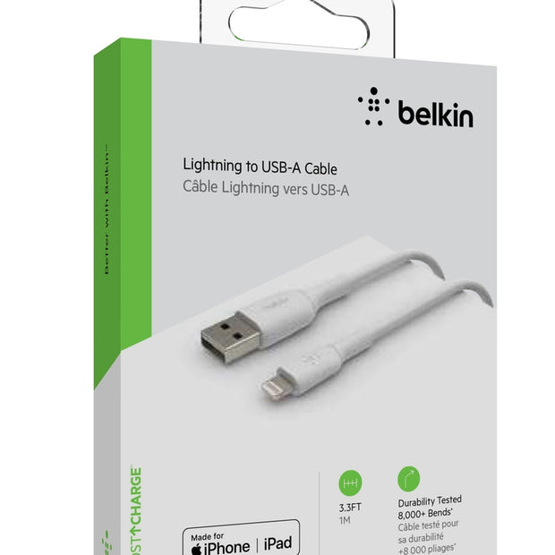 Кабел Belkin - Boost Charge, USB-A/Lightning, PVC, 1 м, бял