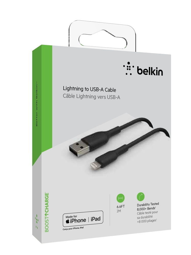 Кабел Belkin - Boost Charge, USB-A/Lightning, PVC, 2 м, черен