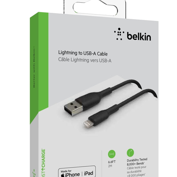 Кабел Belkin - Boost Charge, USB-A/Lightning, PVC, 2 м, черен