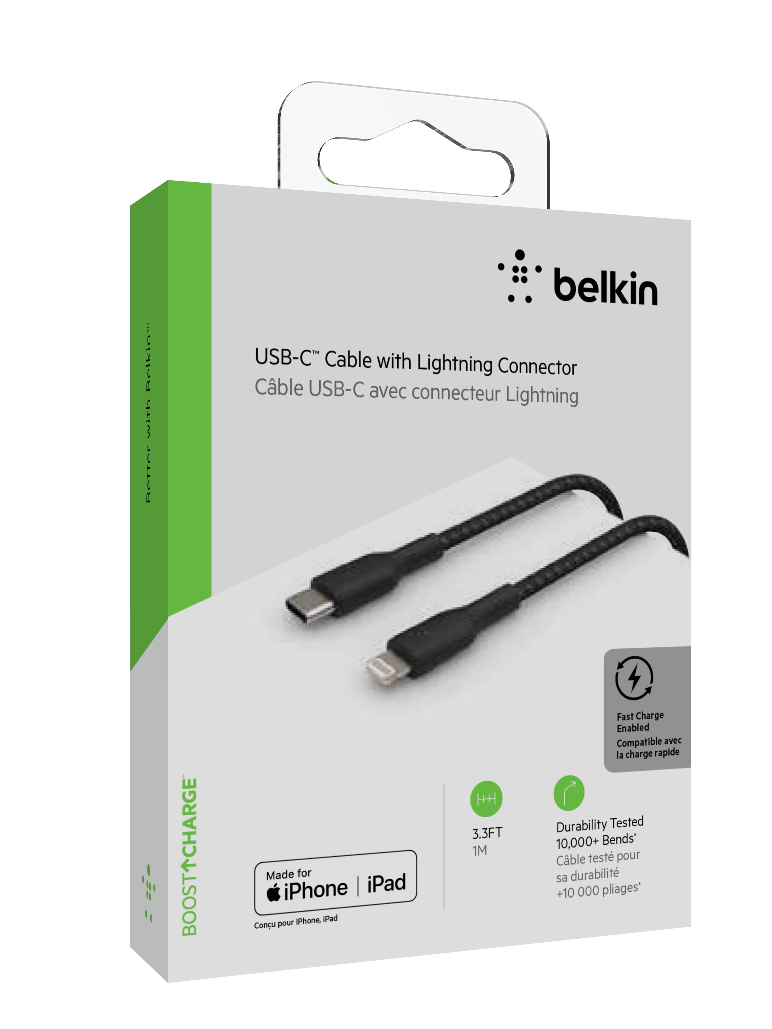 Кабел Belkin - Boost Charge, USB-C/Lightning, плетен, 1 м, черен