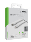 Кабел Belkin - Boost Charge, USB-C/Lightning, плетен, 1 м, бял