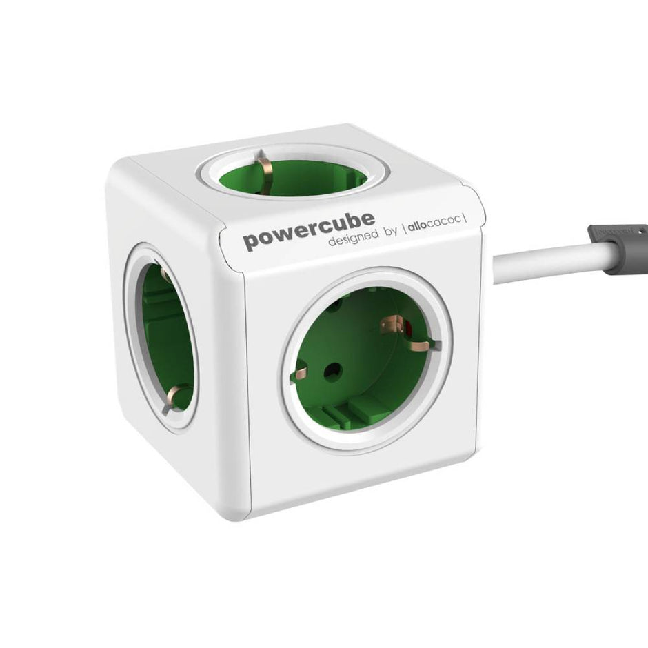 DesignNest PowerCube Extended 1300GN разклонител, 5 гнезда, 1.5 м кабел, зелен