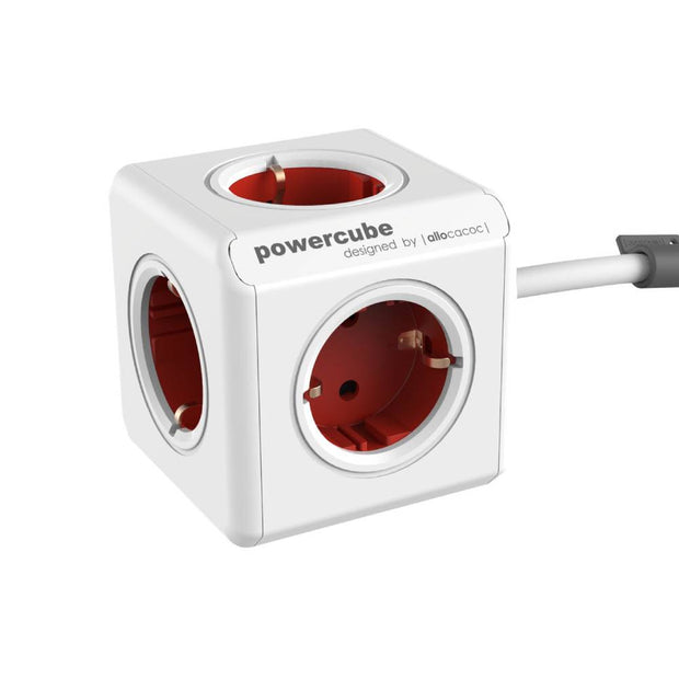 DesignNest PowerCube Extended 1300RD разклонител, 5 гнезда, 1.5 м кабел, червен