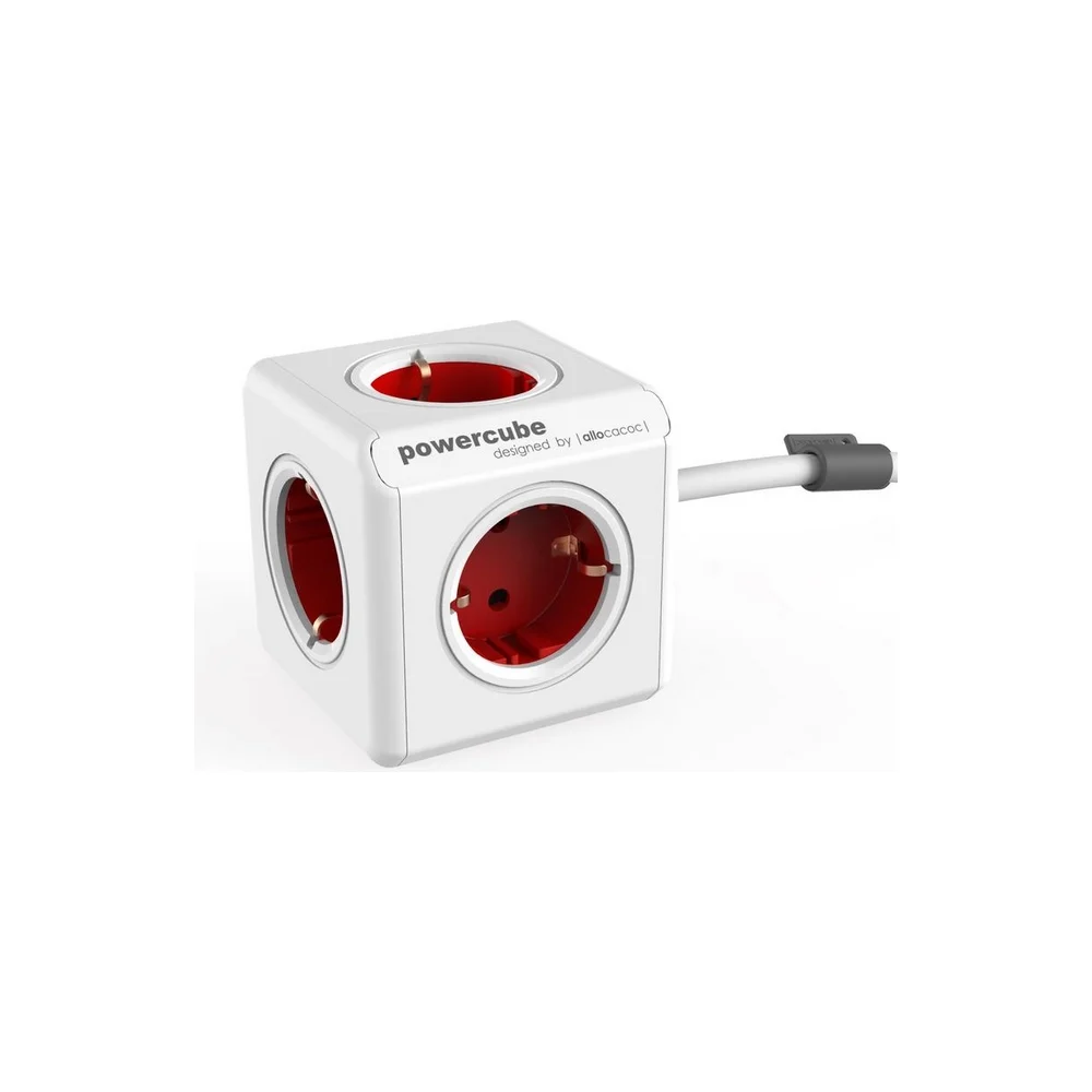 DesignNest PowerCube Extended 1307 разклонител, 4 гнезда, 1.5 м кабел, червен