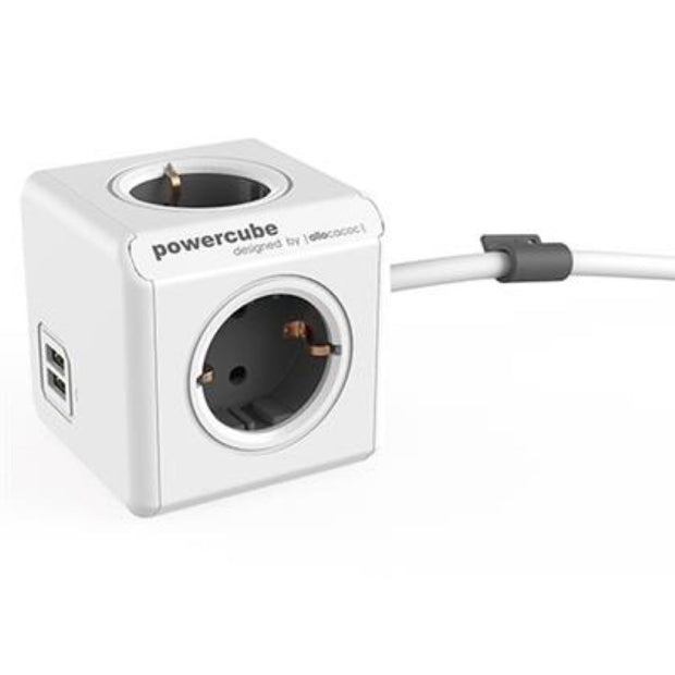 DesignNest PowerCube Extended 1407 разклонител, 4 гнезда, 1.5 м кабел, сив