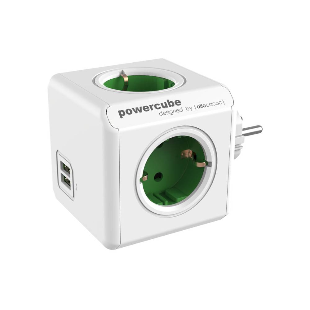 DesignNest PowerCube Original 1202GN разклонител, 5 гнезда, зелен