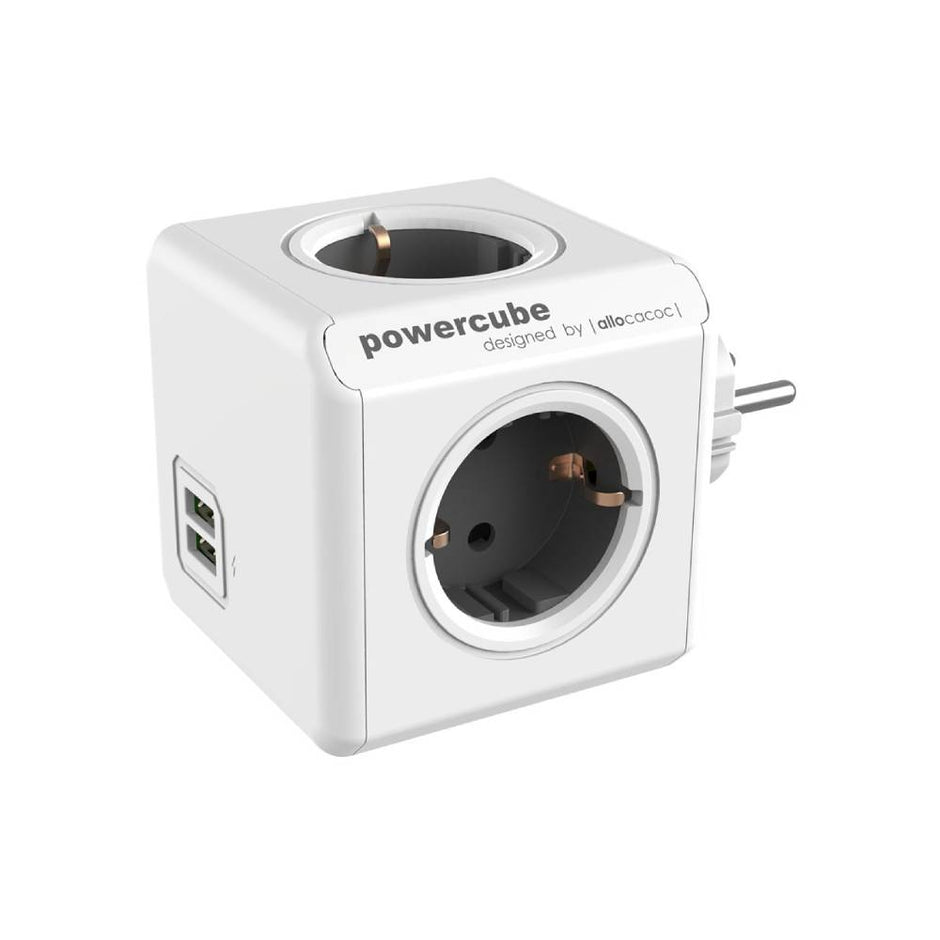 DesignNest PowerCube Original USB 1202GY разклонител, 4 гнезда, USB, сив