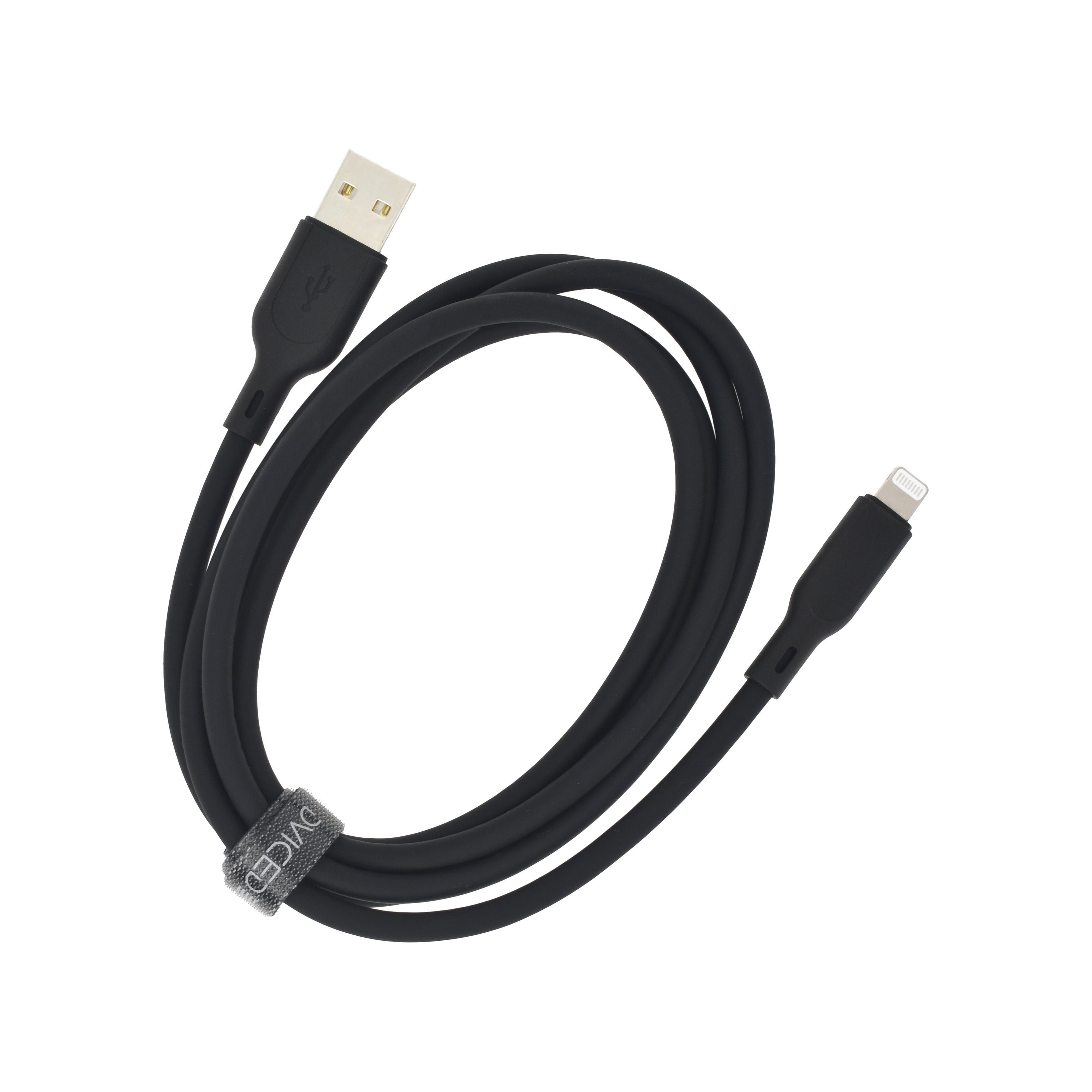 Кабел Dviced, USB-A/Lightning, силиконов, 1.25 м, черен
