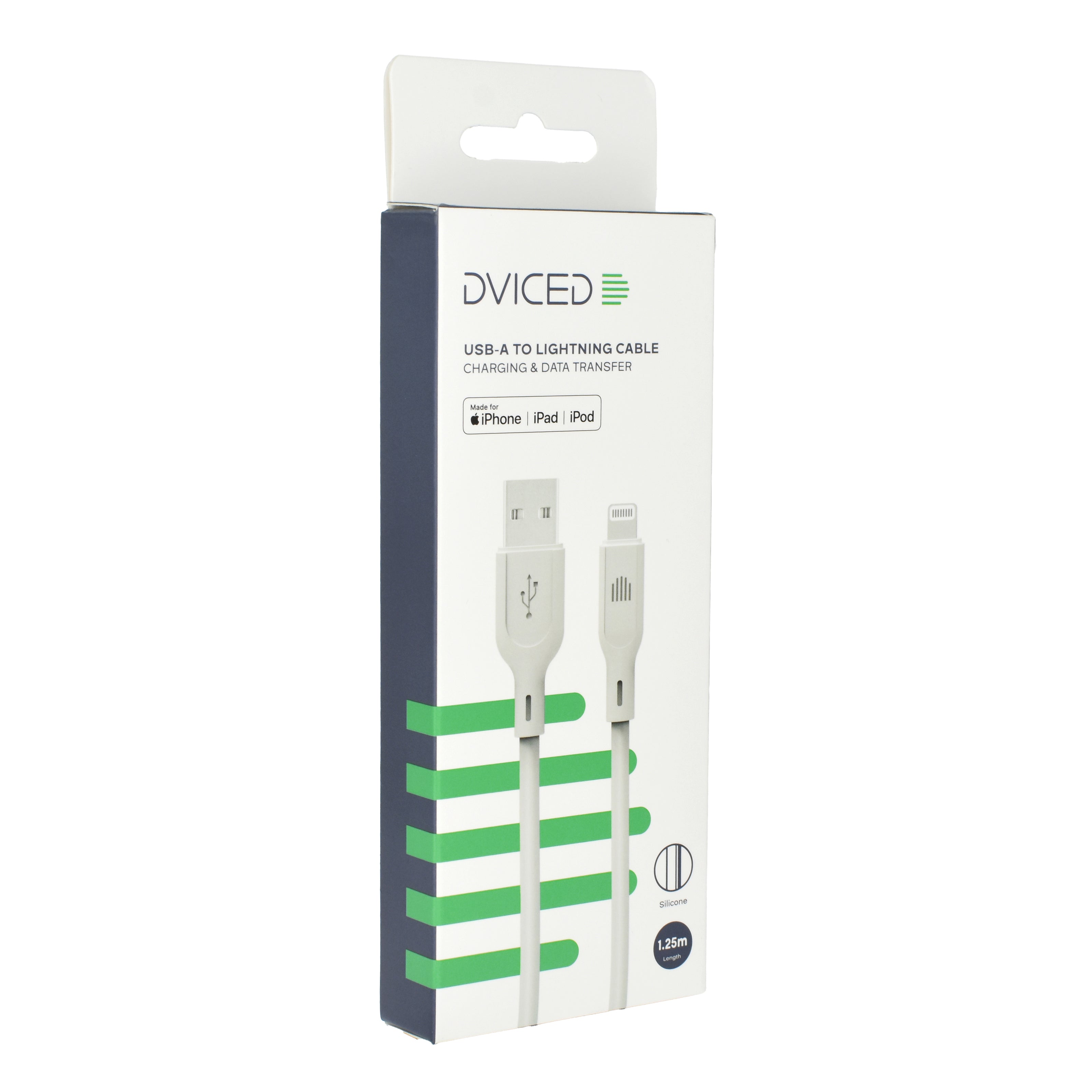 Кабел Dviced, USB-A/Lightning, силиконов, 1.25 м, бял