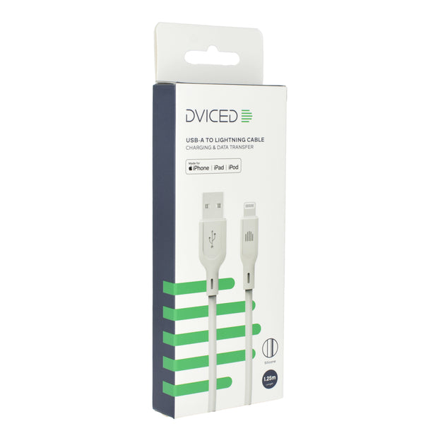 Кабел Dviced, USB-A/Lightning, силиконов, 1.25 м, бял