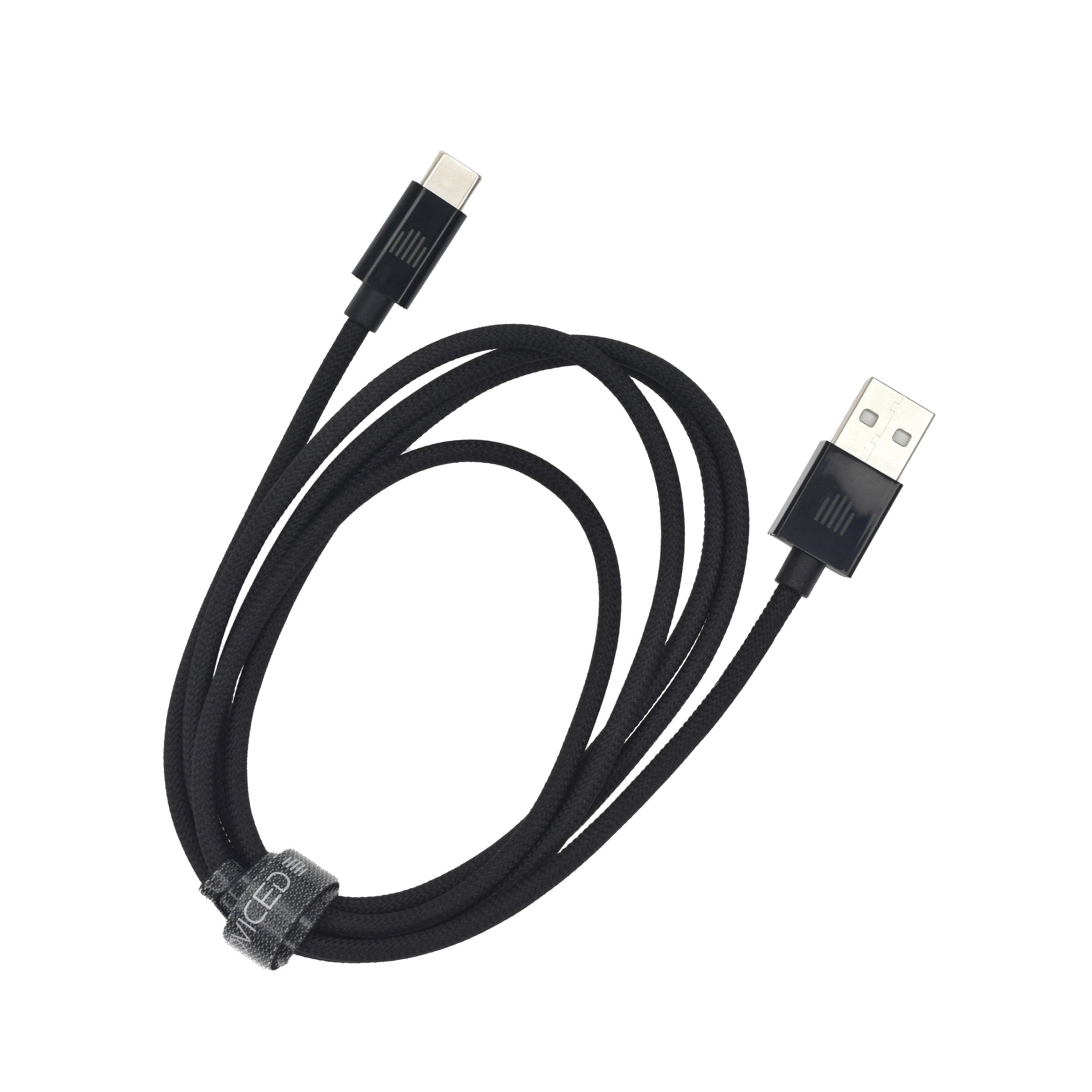 Кабел Dviced, USB-A/USB-C, найлонова оплетка, 1.25 м, черен