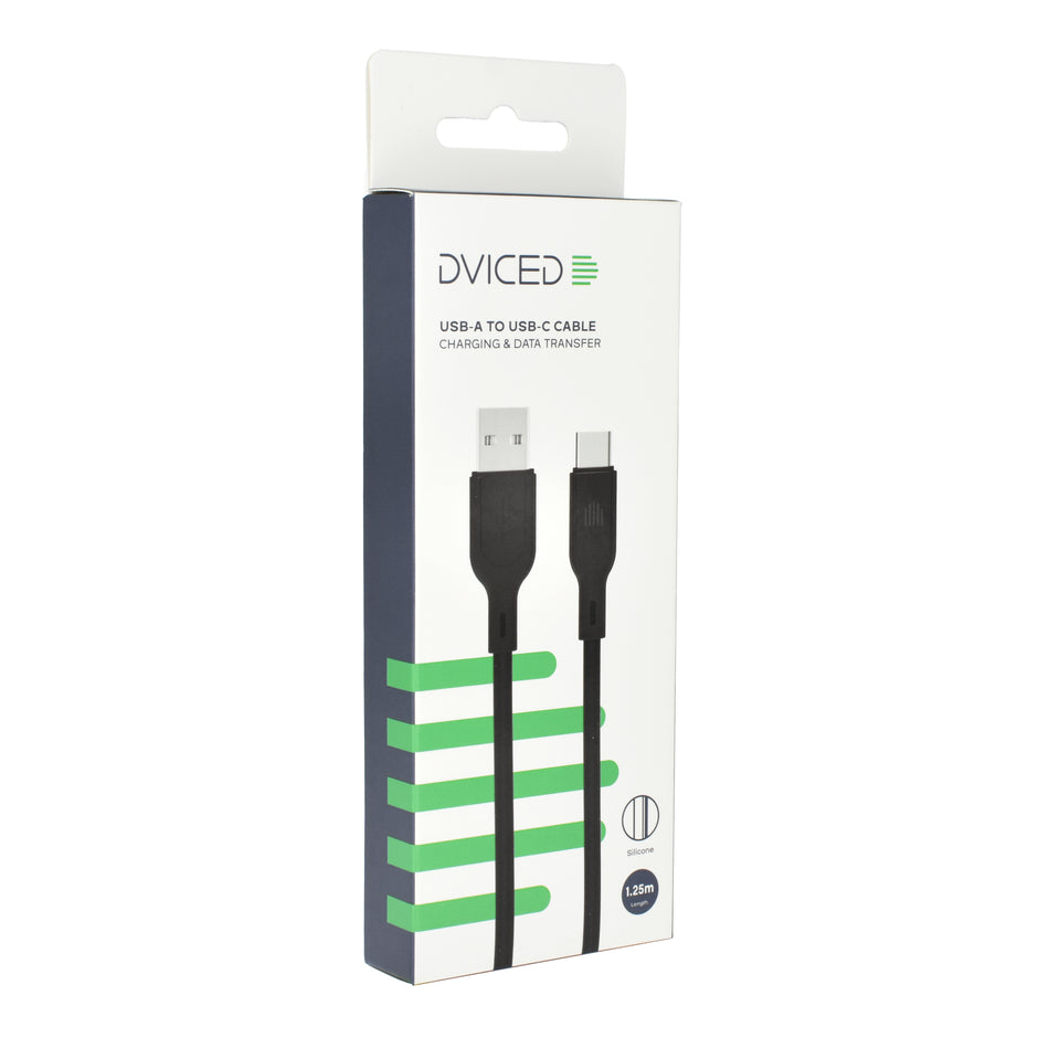 Кабел Dviced, USB-A/USB-C, силиконов, 1.25 м, черен