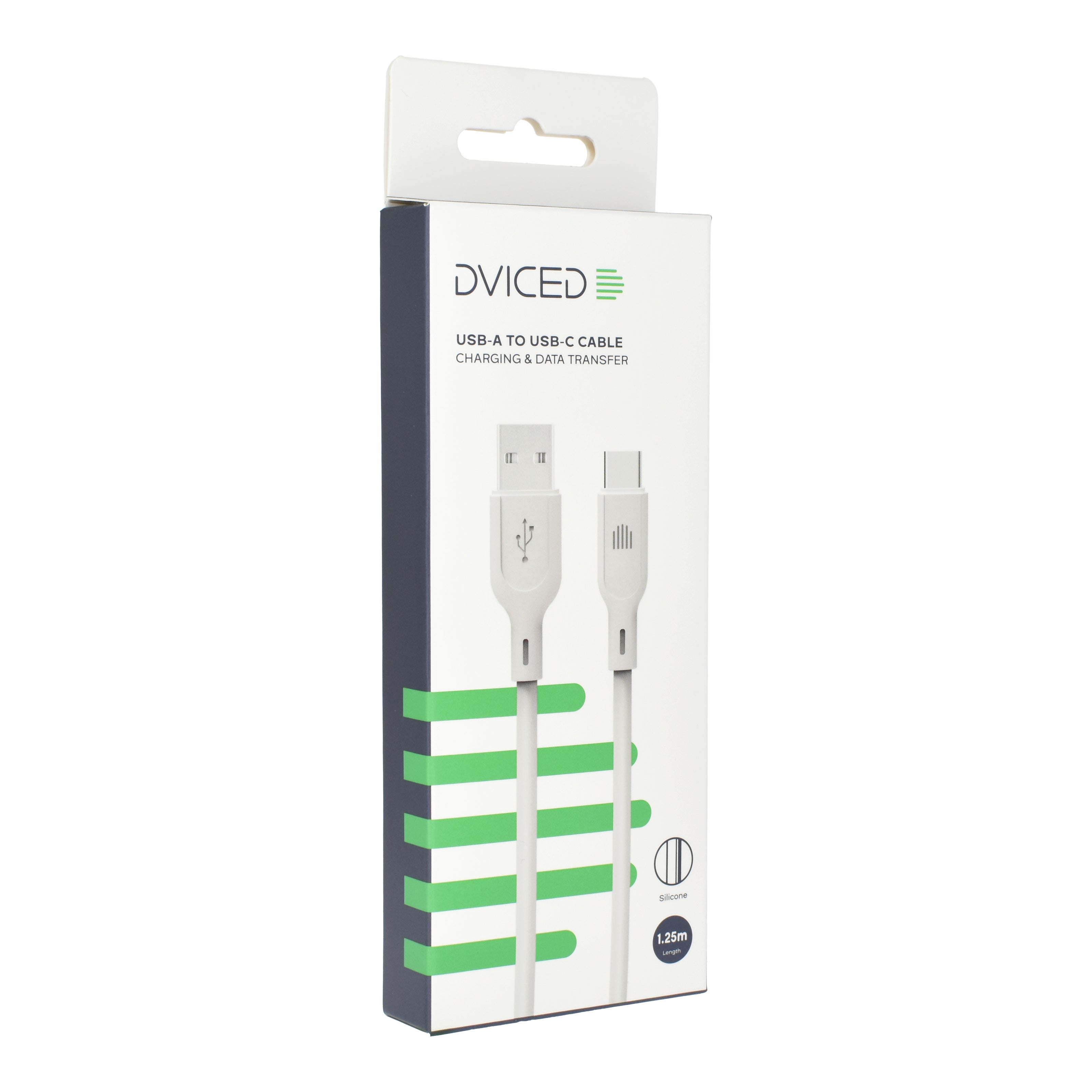 Кабел Dviced, USB-A/USB-C, силиконов, 1.25 м, бял