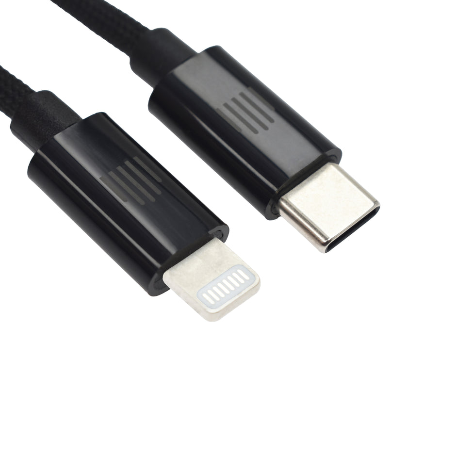 Кабел Dviced, USB-C/Lightning, найлонова оплетка, 0.25 м, черен