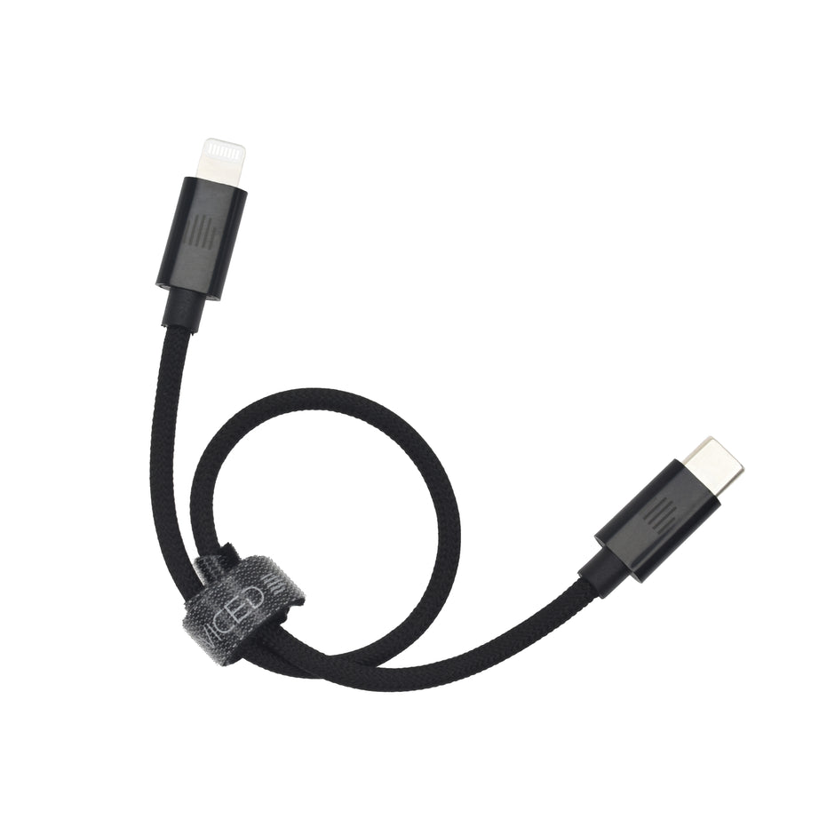 Кабел Dviced, USB-C/Lightning, найлонова оплетка, 0.25 м, черен