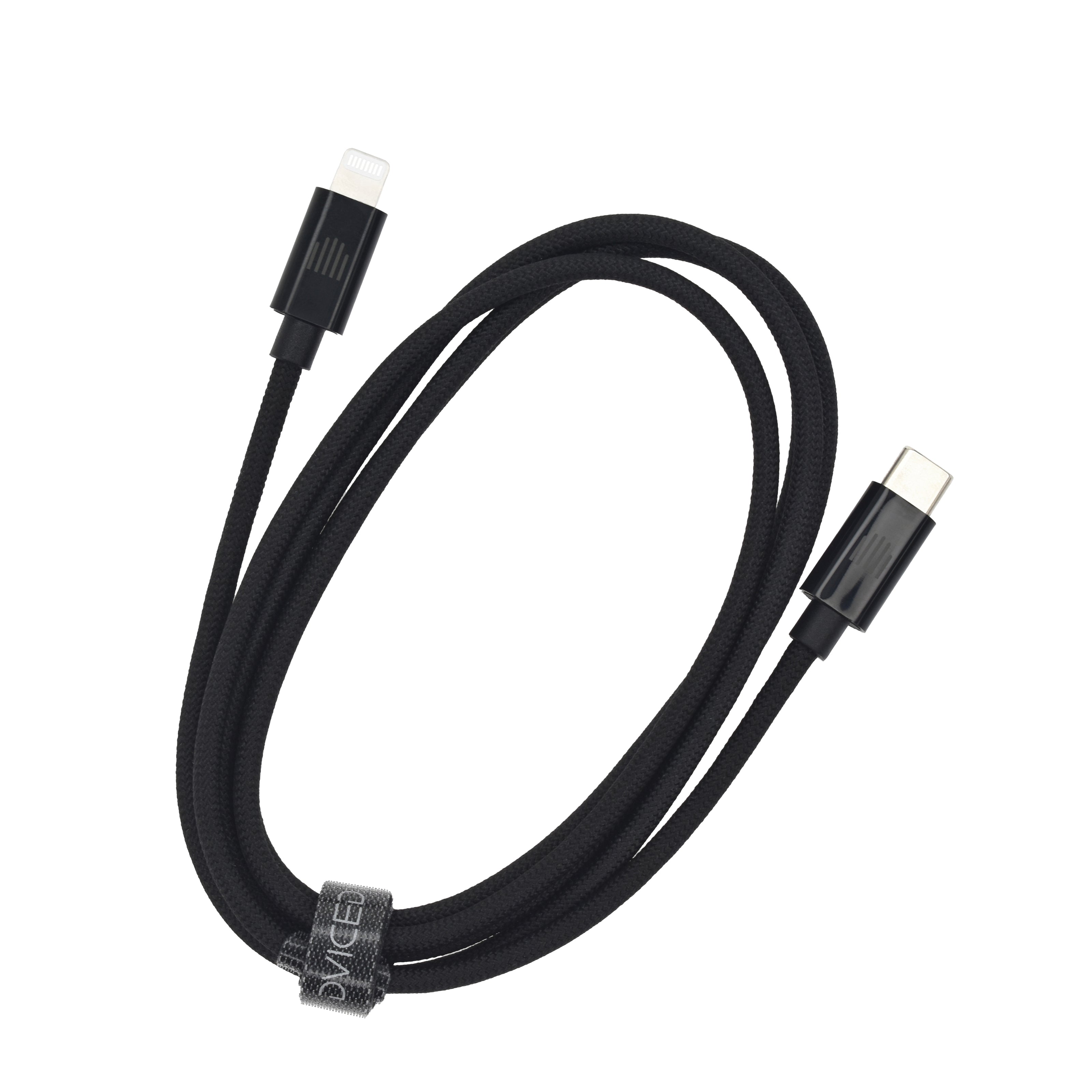 Кабел Dviced, USB-C/Lightning, найлонова оплетка, 1.25 м, черен
