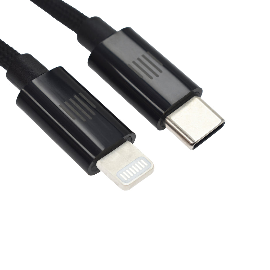Кабел Dviced, USB-C/Lightning, найлонова оплетка, 1.25 м, черен