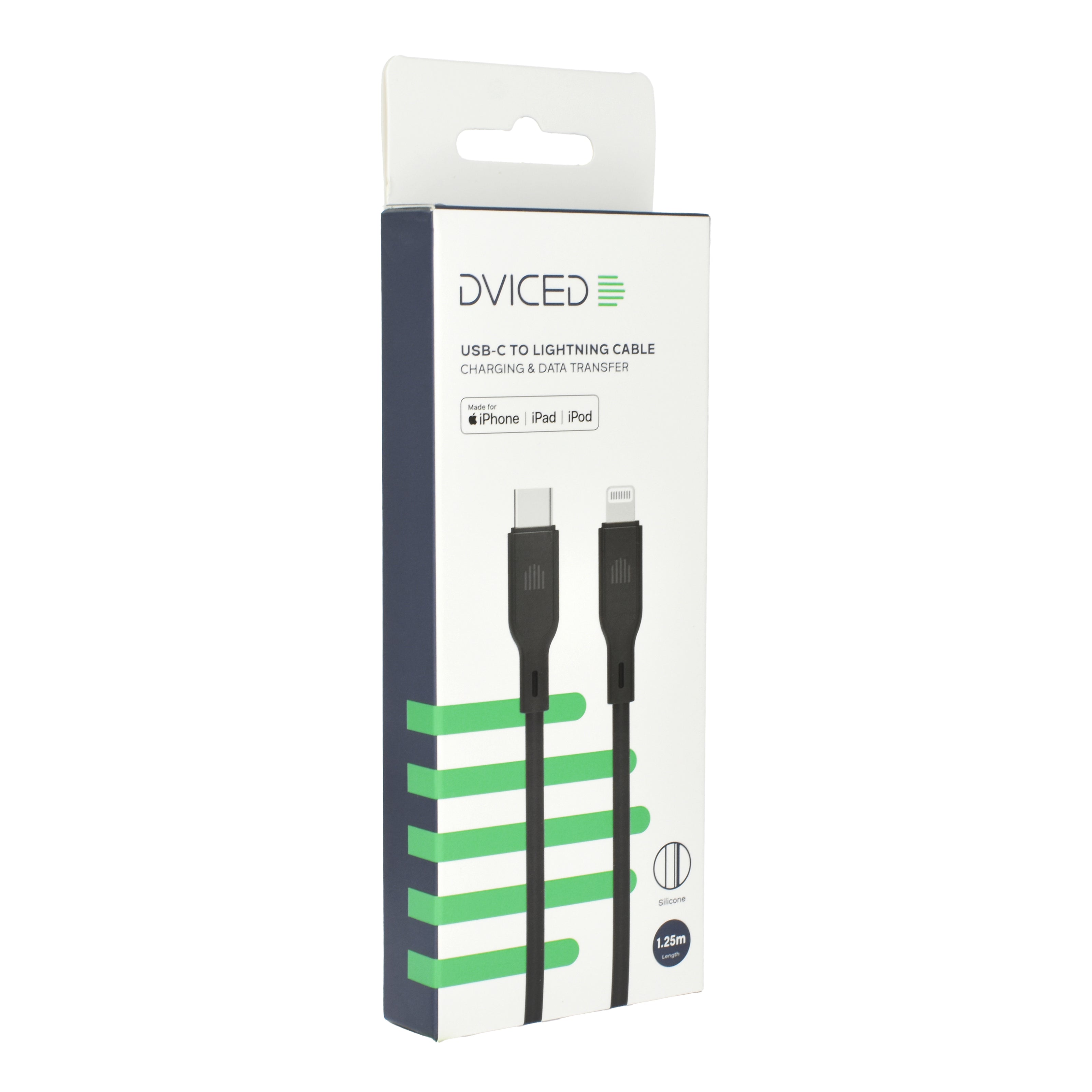 Кабел Dviced, USB-C/Lightning, силиконов, 1.25 м, черен