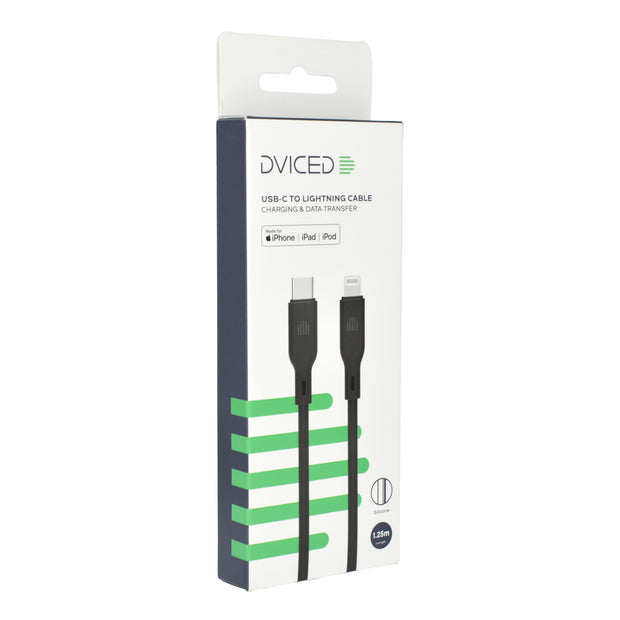 Кабел Dviced, USB-C/Lightning, силиконов, 1.25 м, черен