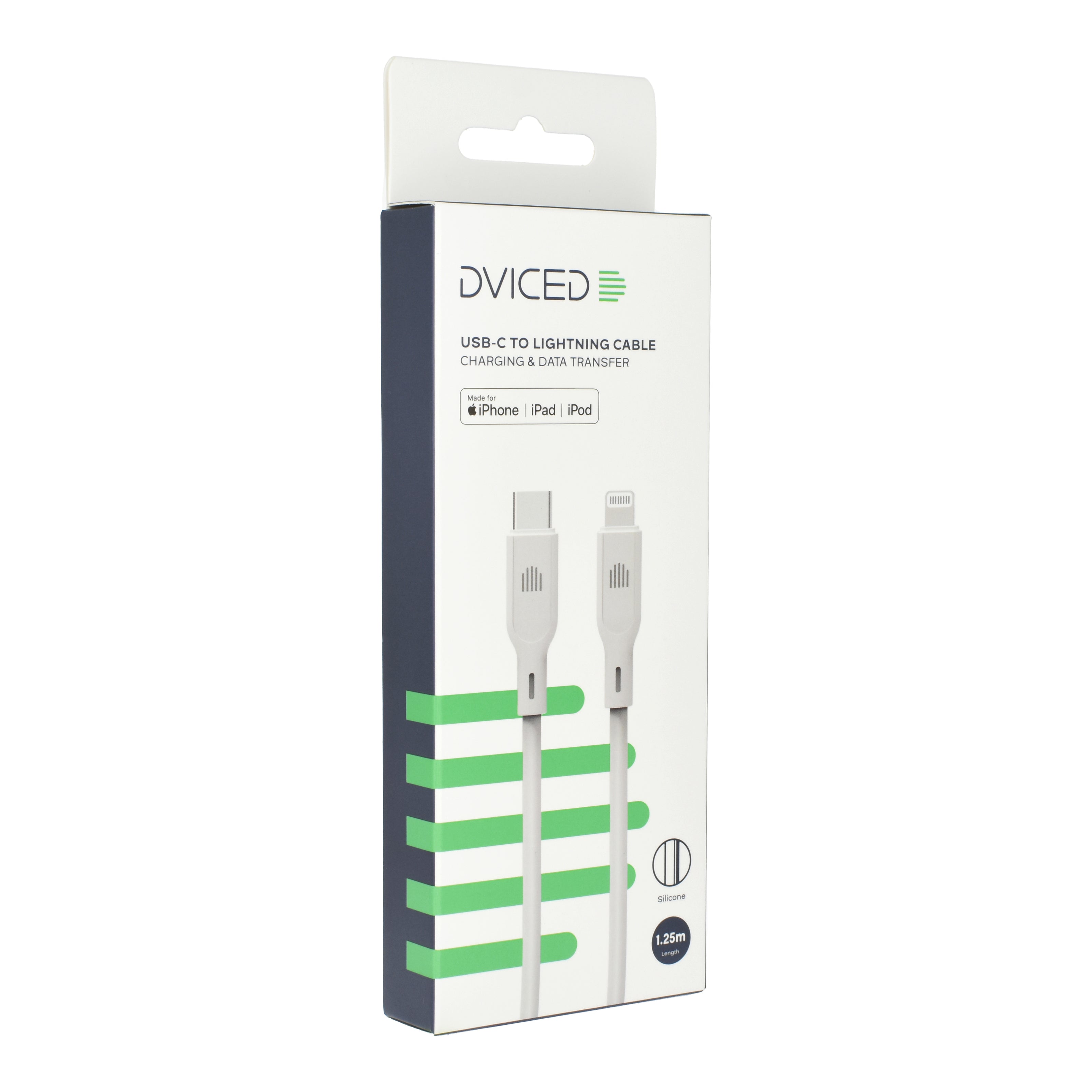 Кабел Dviced, USB-C/Lightning, силиконов, 1.25 м, бял