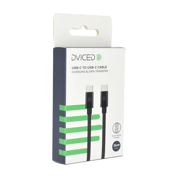 Кабел Dviced, USB-C/USB-C, найлонова оплетка, 0.25 м, черен