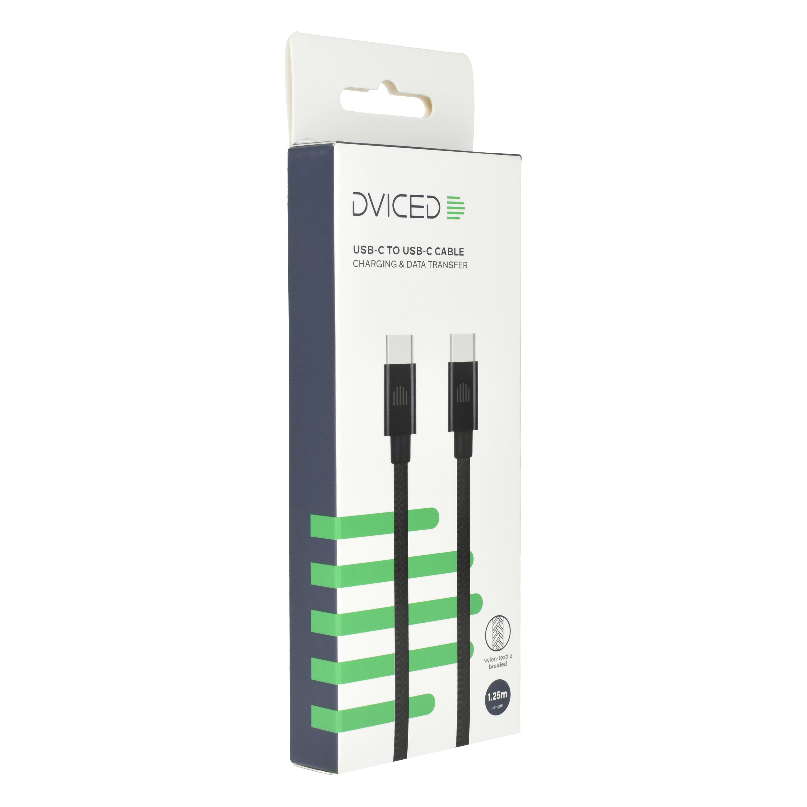 Кабел Dviced, USB-C/USB-C, найлонова оплетка, 1.25 м, черен