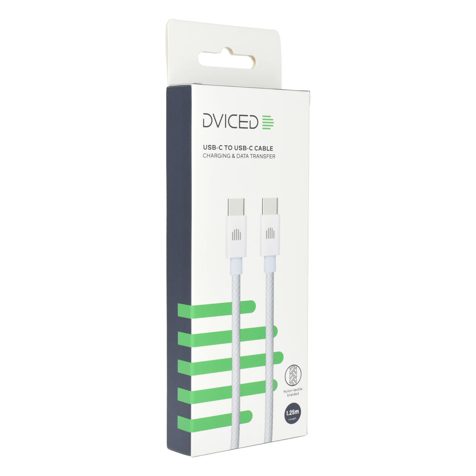 Кабел Dviced, USB-C/USB-C, найлонова оплетка, 1.25 м, бял