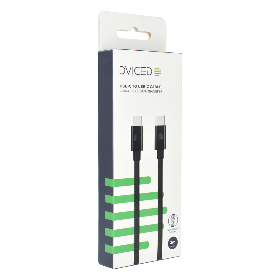 Кабел Dviced, USB-C/USB-C, найлонова оплетка, 2 м, черен