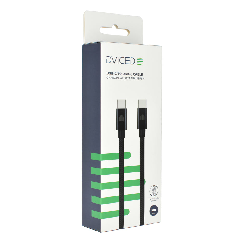 Кабел Dviced, USB-C/USB-C, найлонова оплетка, 3 м, черен