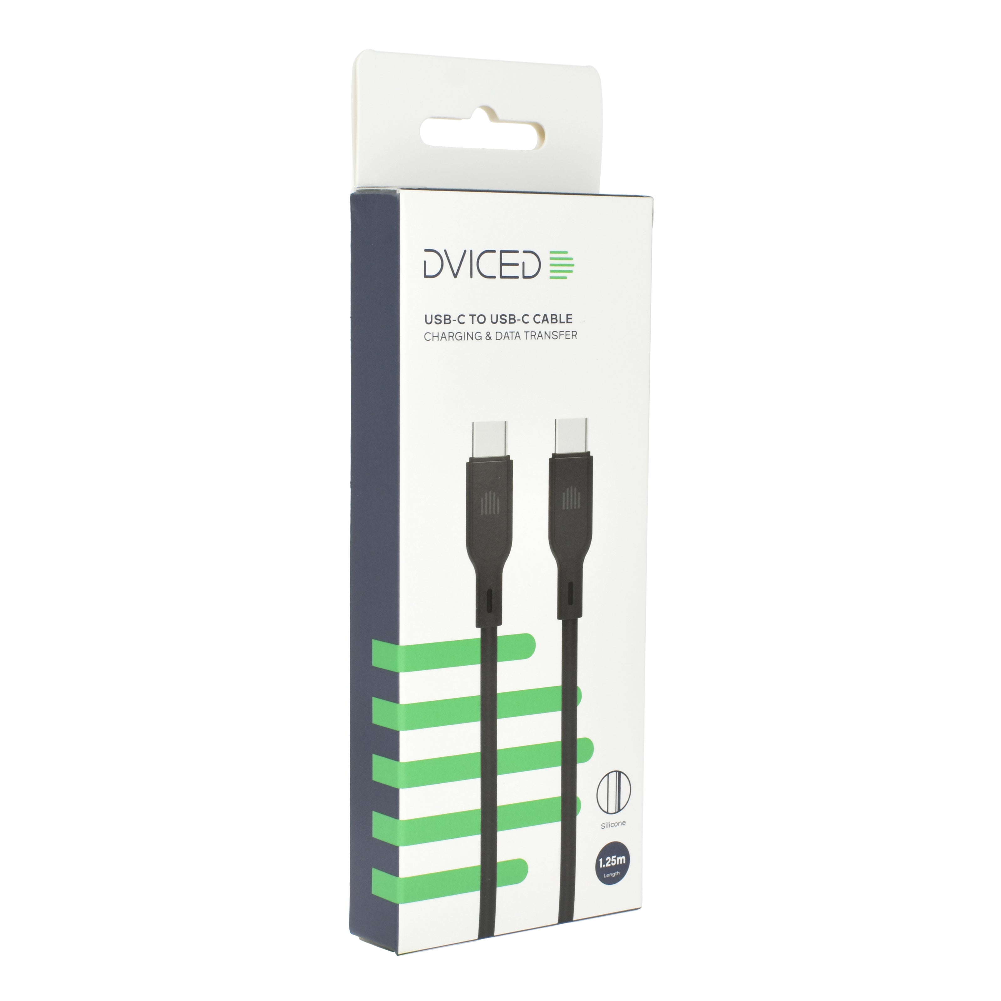 Кабел Dviced, USB-C/USB-C, силиконов, 1.25 м, черен
