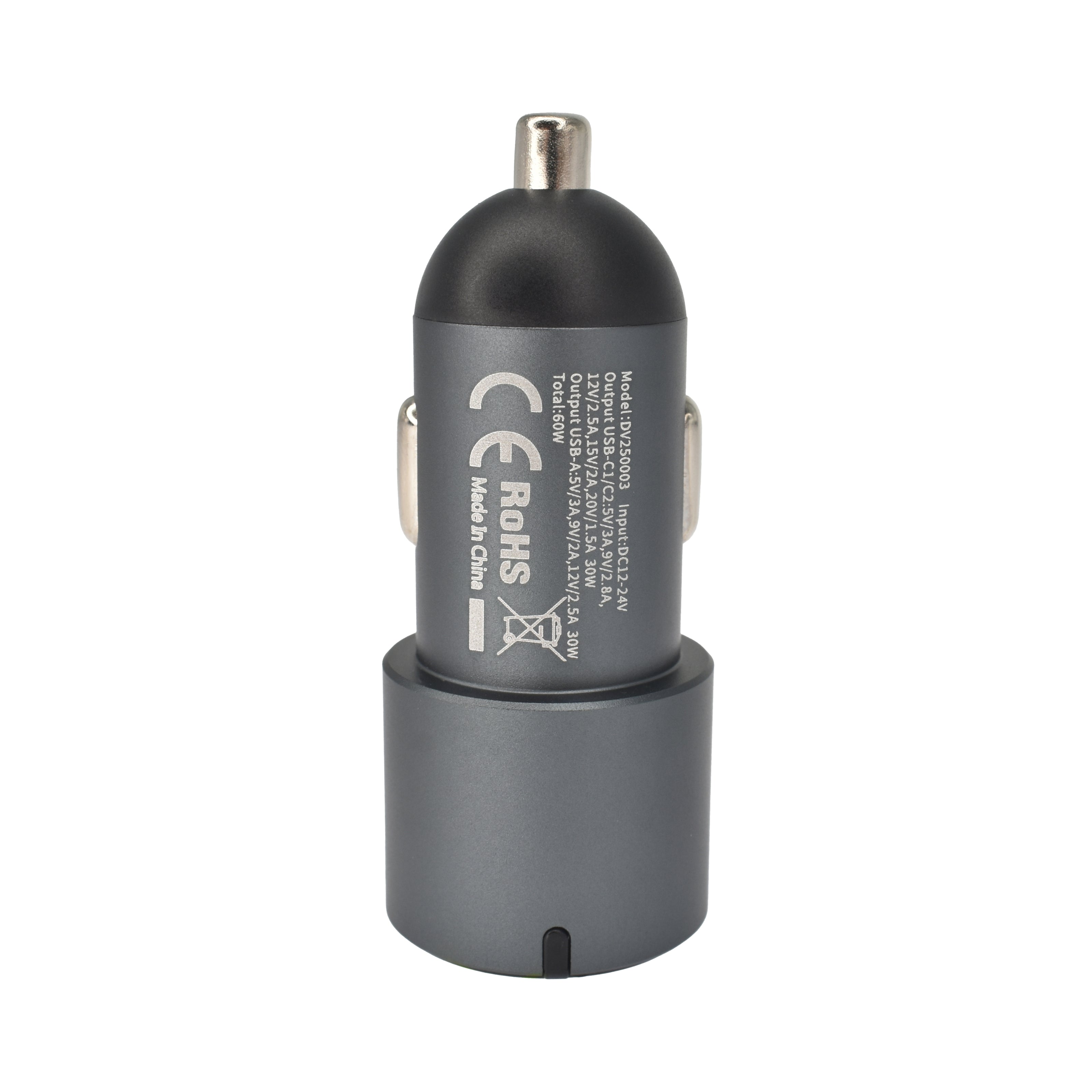 Автомобилно зарядно Dviced, 60W, USB-C + USB-A, сив
