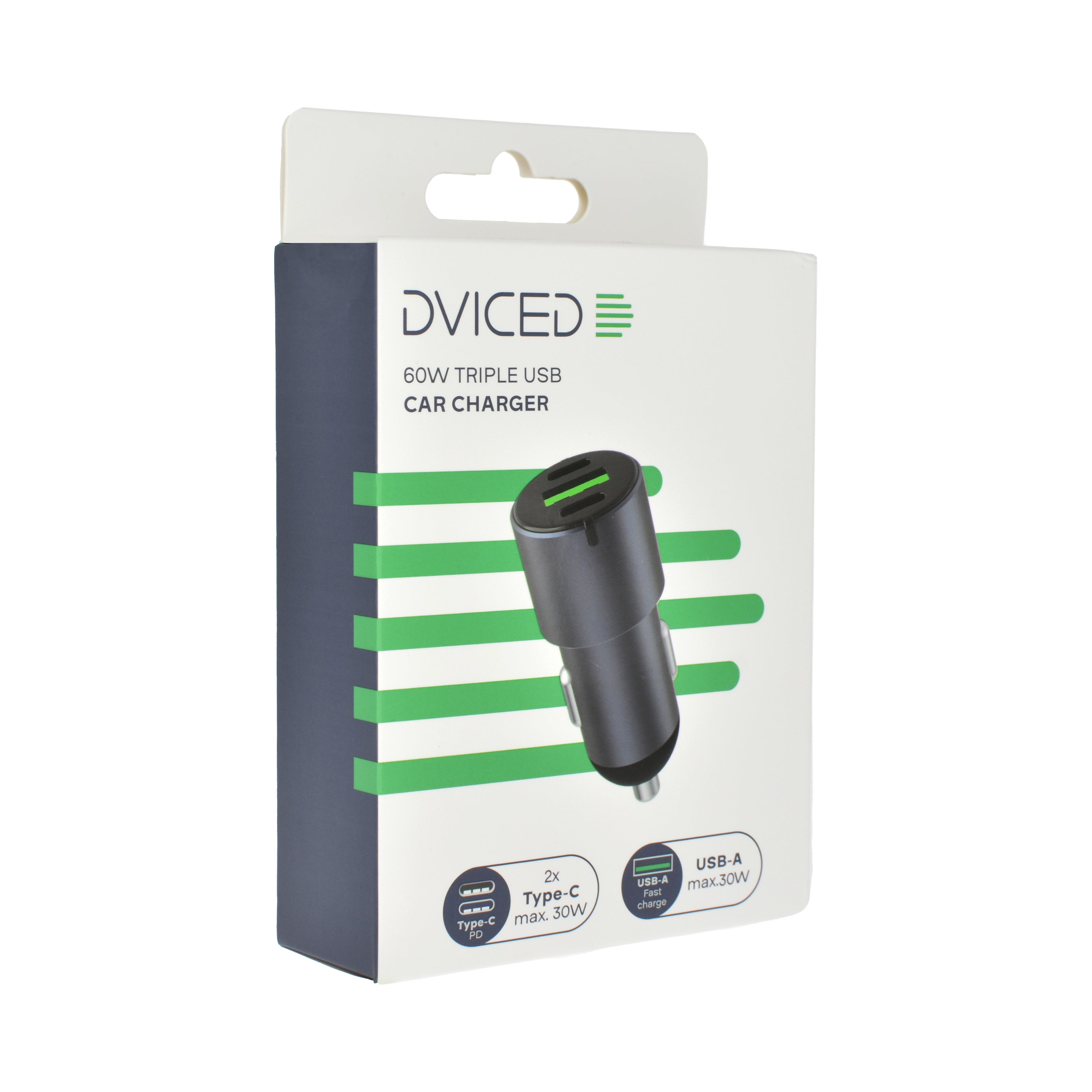 Автомобилно зарядно Dviced, 60W, USB-C + USB-A, сив