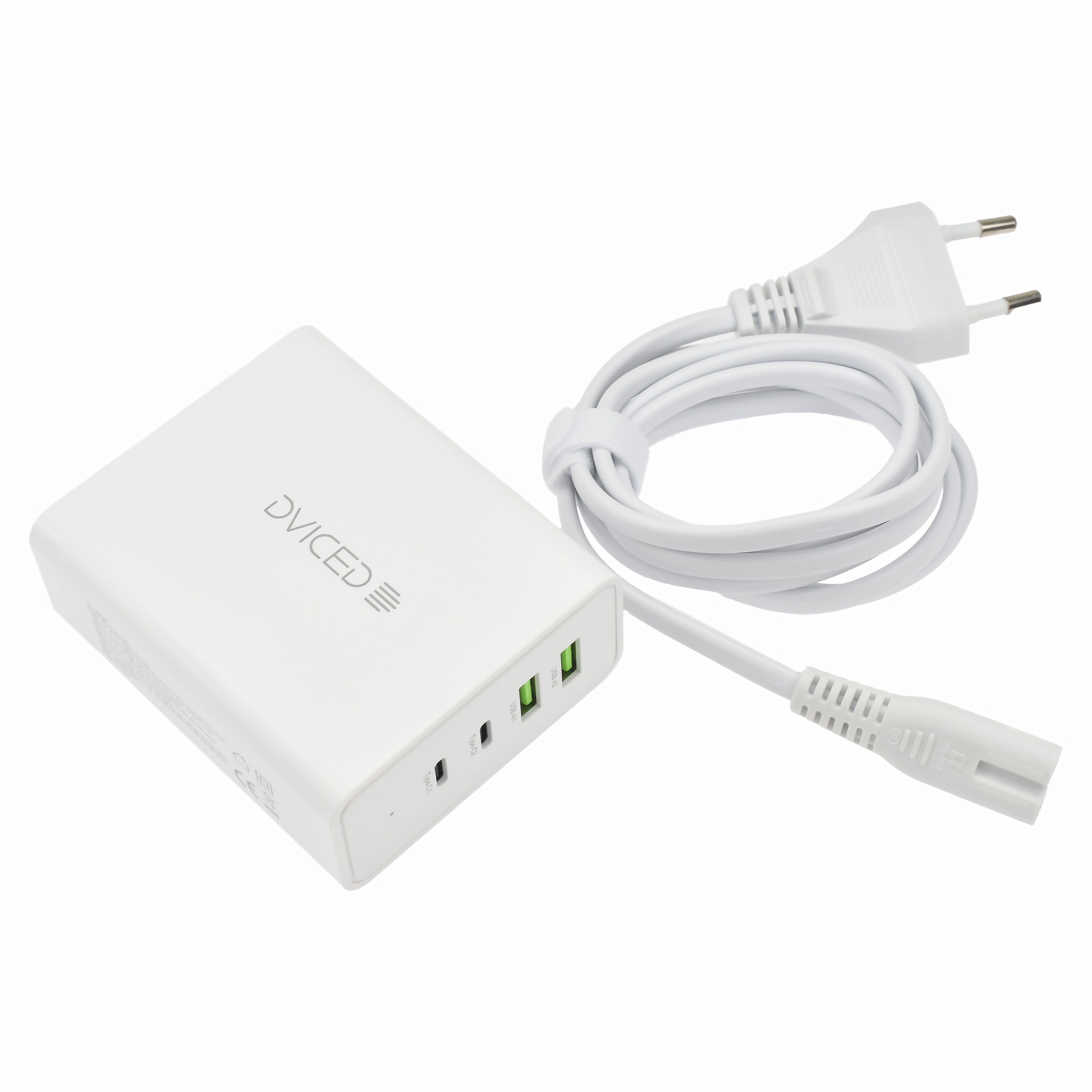 Настолно зарядно Dviced, 100W, GaN, USB-C + USB-A, бял