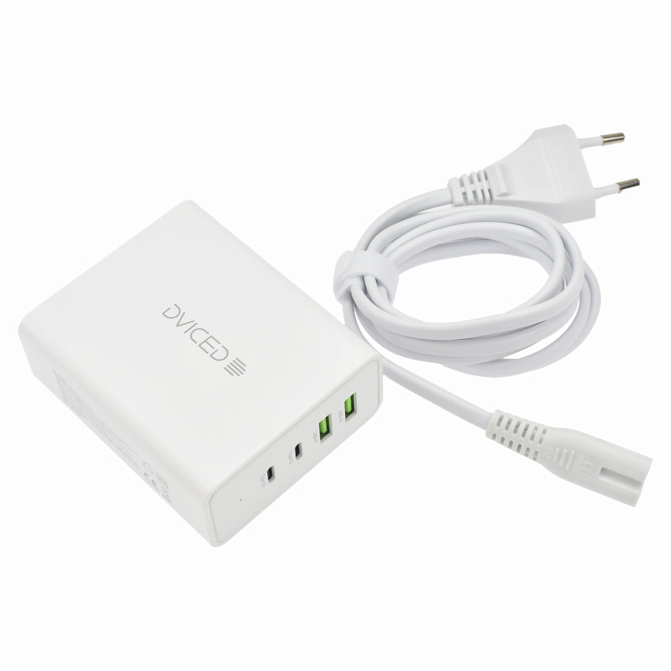 Настолно зарядно Dviced, 100W, GaN, USB-C + USB-A, бял