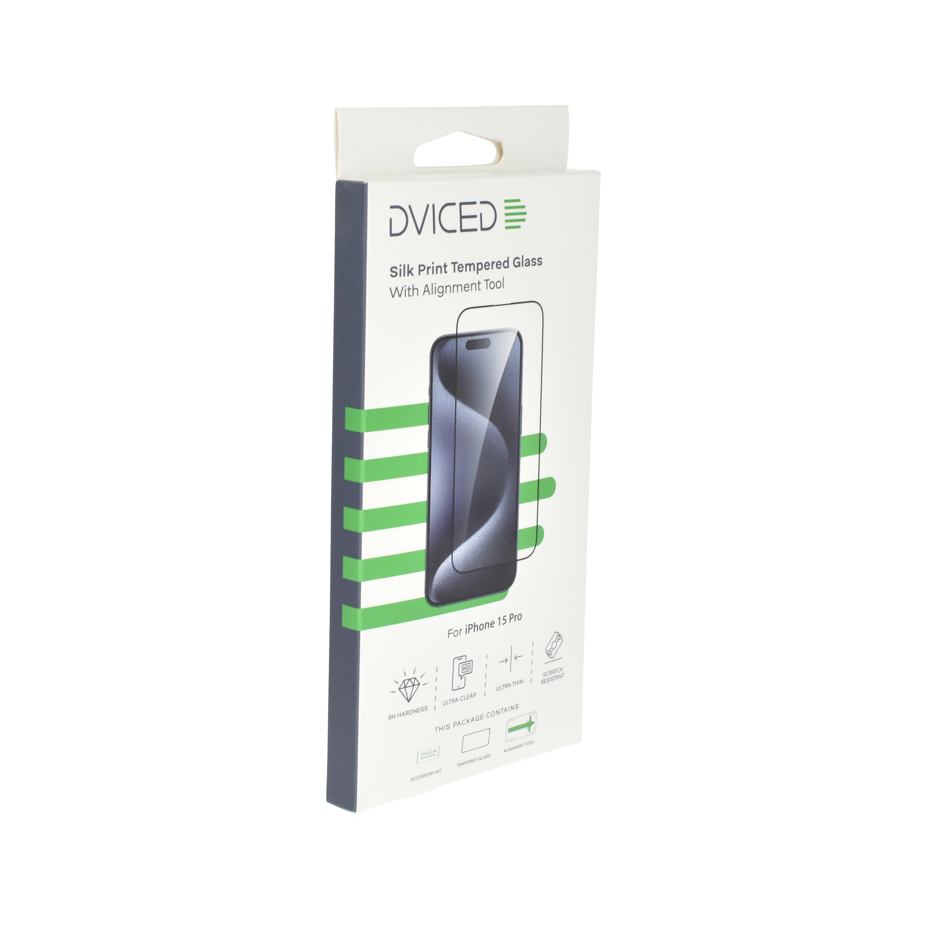 Протектор Dviced от закалено стъкло за iPhone 15 pro - silk print, с апликатор