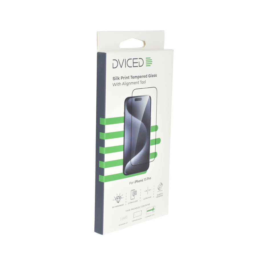 Протектор Dviced от закалено стъкло за iPhone 15 pro - silk print, с апликатор