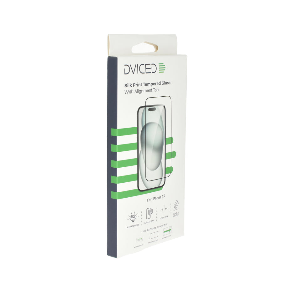 Протектор Dviced от закалено стъкло за iPhone 15 - silk print, с апликатор