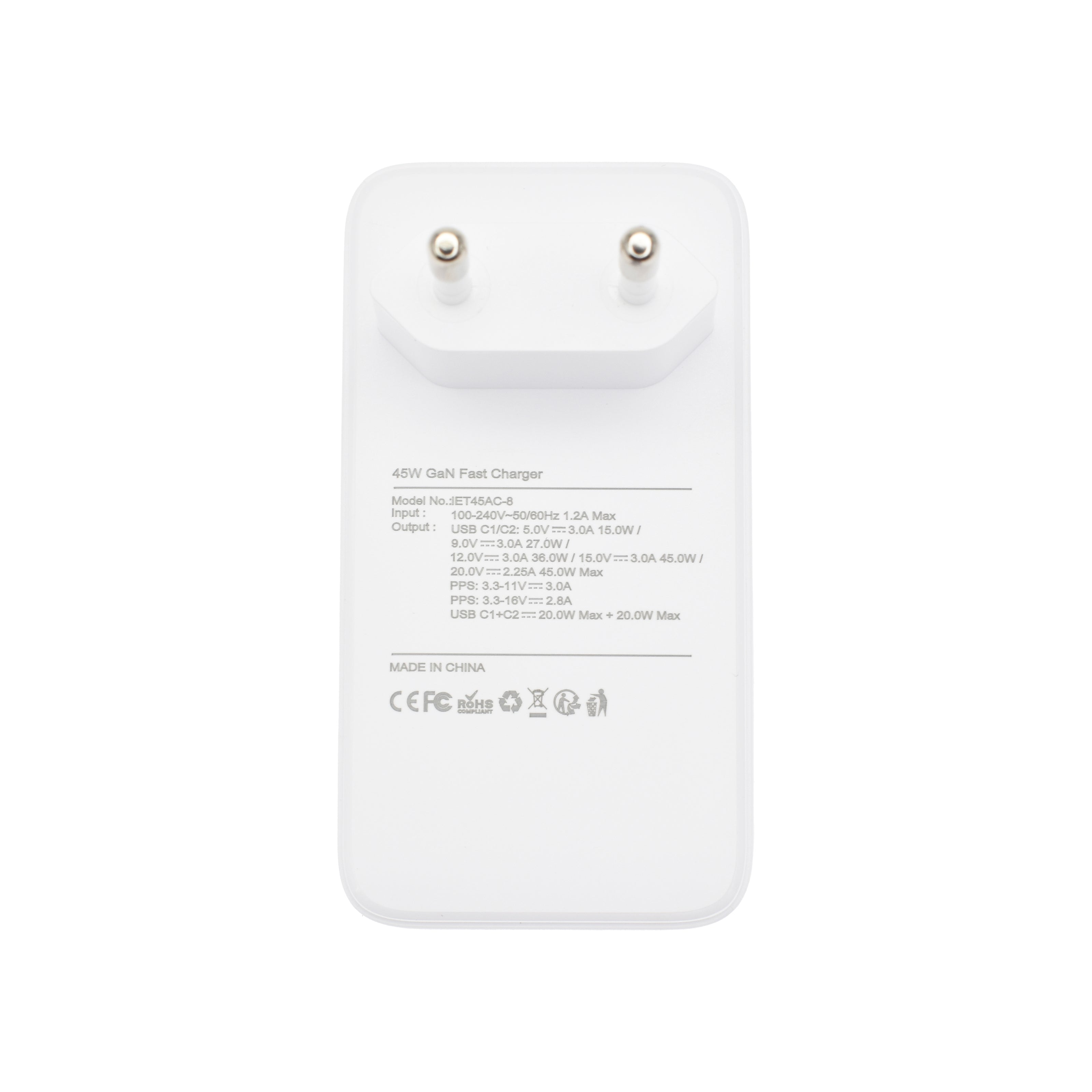 Зарядно Dviced, 45W, GaN, USB-C, бял