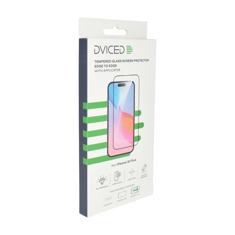 Протектор Dviced от закалено стъкло за iPhone 16 Plus - edge to edge, с апликатор