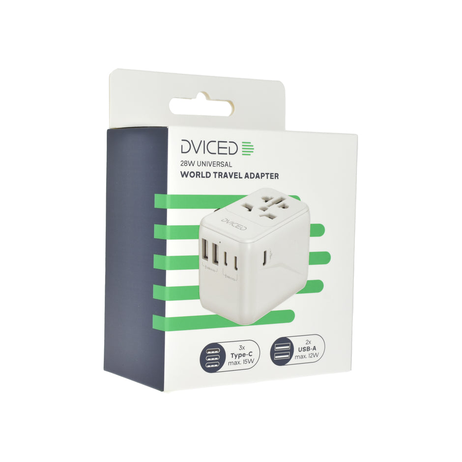Универсален travel адаптер Dviced, 28W, бял