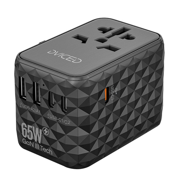 Универсален travel адаптер Dviced, 65W, GaN, черен